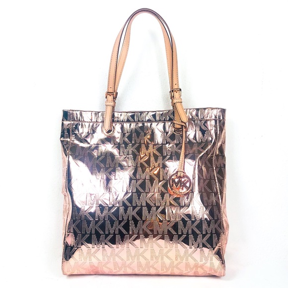 michael kors jet set tote metallic rose gold